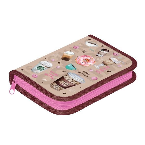 Пенал Hatber 190х130мм 1 отделение на молнии Soft-touch -CoffeeMania-  в индив.упак. , 